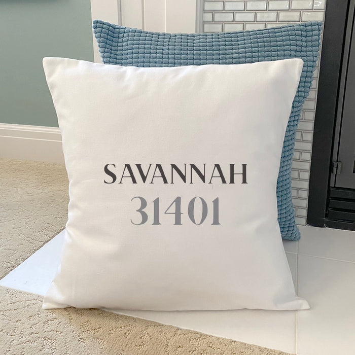 Classic Serif w/ City, Zip - Custom Square Canvas Pillow