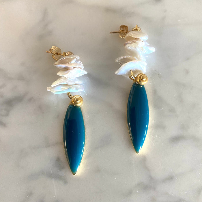Cloisonne' Earrings With Pearls - lapis