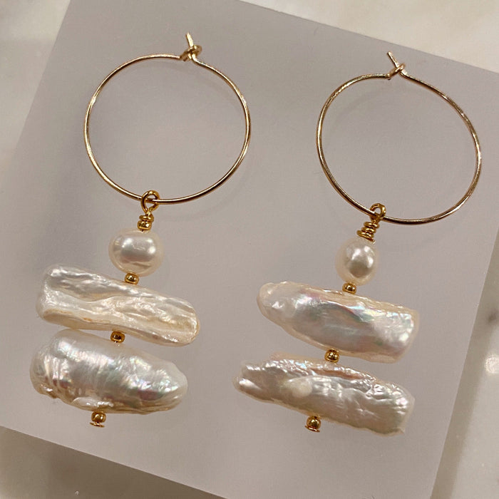 ~ Dainty Hoop + Pearl Drop Earrings