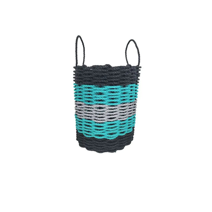 Five Stripe Rope Storage Basket Black, Teal & Gray