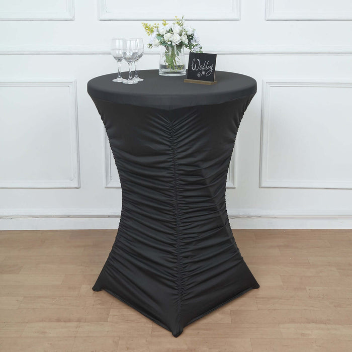 Black fitted table cover for events and parties, stylish and elegant.
