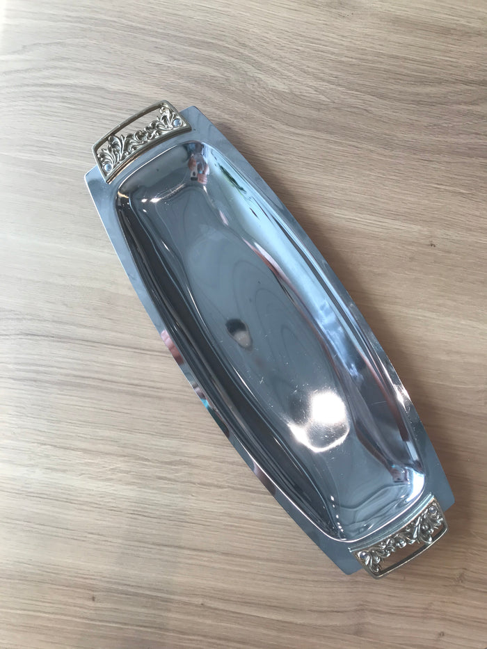 Long Metal Tray with Gold Handles