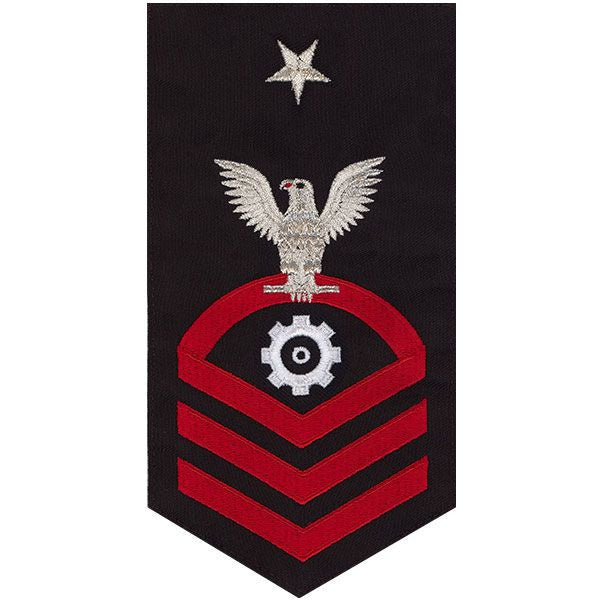 Navy E8 MALE Rating Badge: Engineman - seaworthy red on blue