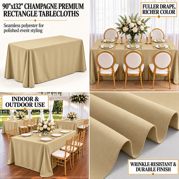 champagne rectangular tablecloth for events