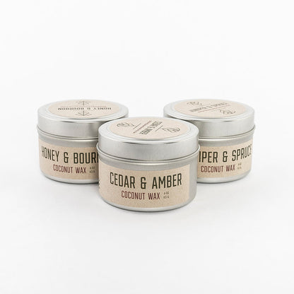 coconut wax candles in reusable tin containers - handmade in Maine - calming fragrances
