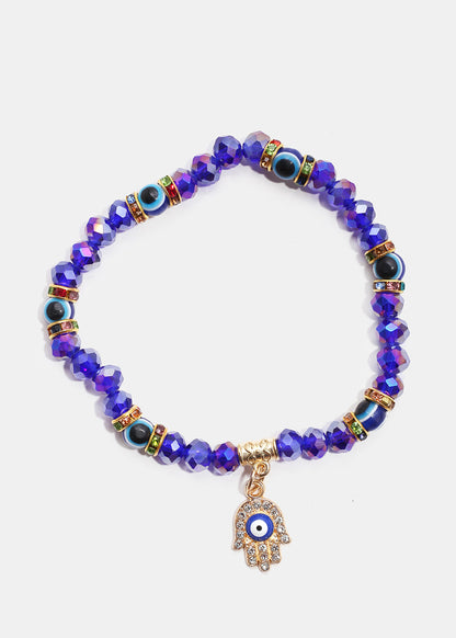 Blue Hamsa Hand Bracelet with Evil Eye
