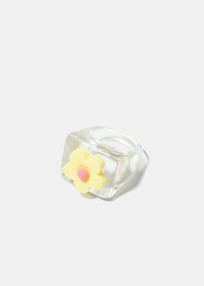 Clear with Flower Squared Ring