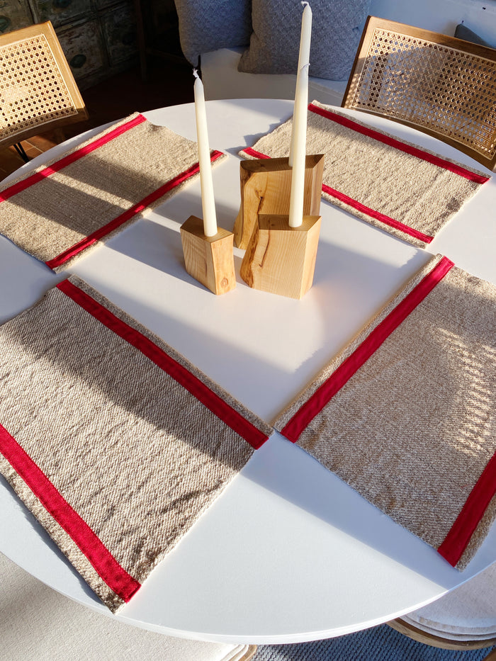 Antique Linen + red cotton twill tape