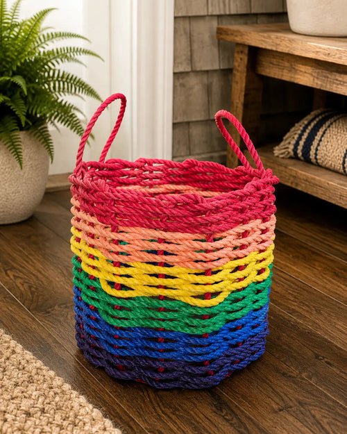 Authentic Maine Lobster Rope Storage Basket, Rainbow