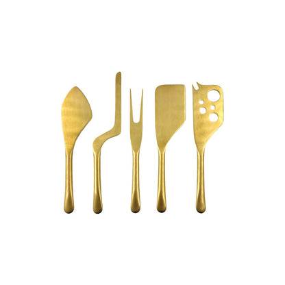 Barcelona Matte Gold Stainless Steel 5 Piece Cheese Service Gift Set [Online Only]