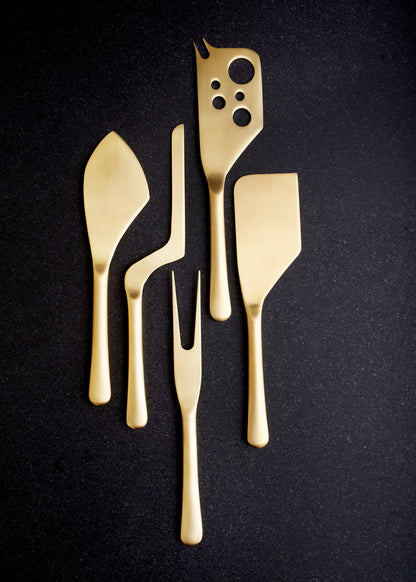 Barcelona Matte Gold Stainless Steel 5 Piece Cheese Service Gift Set [Online Only]