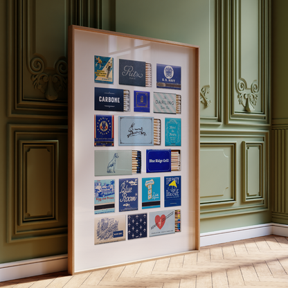 Blue Matchbook Collage Poster w/Frame Options [Online Only]