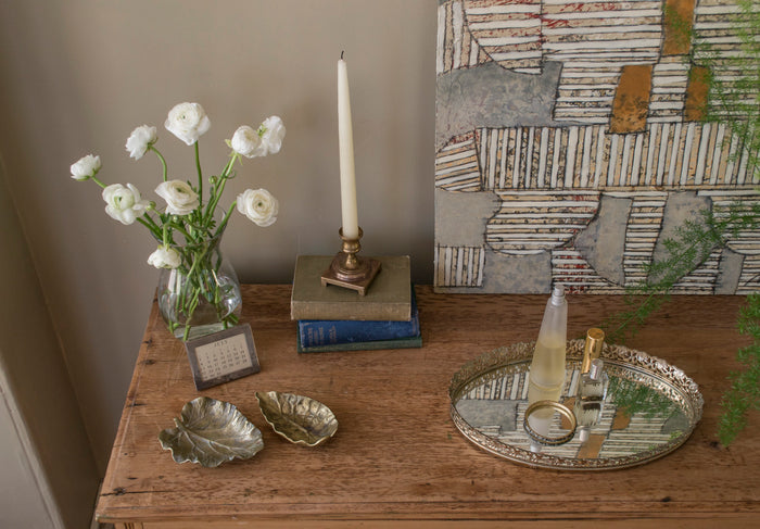 bronze leaf trays - small and large - collection shot - lifestyle - beckett street, portland, me