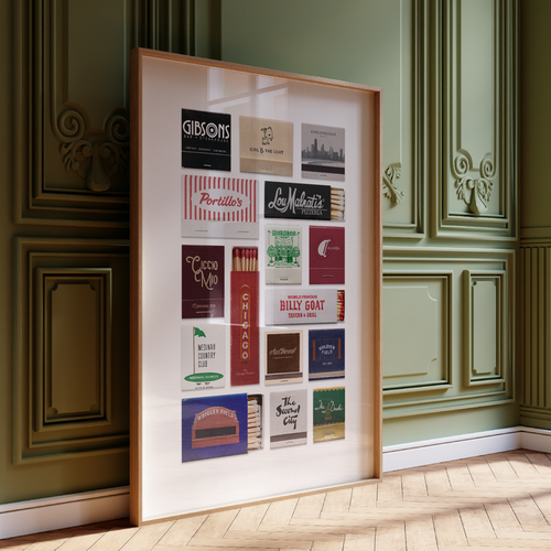 Chicago Matchbook Collage Poster w/Frame Options [Online Only]