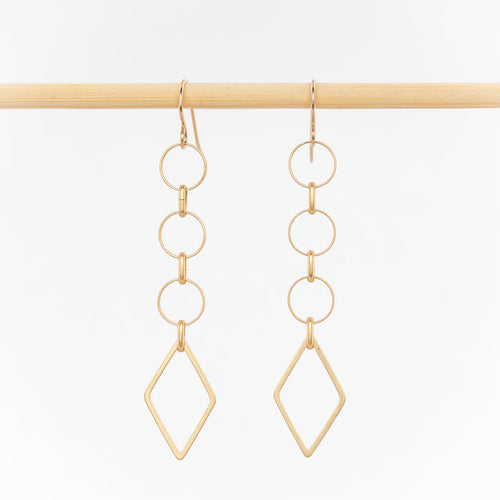 gold geometric earrings - dangles - 24k gold plated brass - handcrafted in Maine