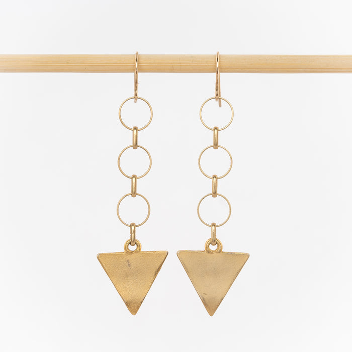 circle chain and arrow drop geometric earrings - 24k gold plated brass - gold-filled wire backs