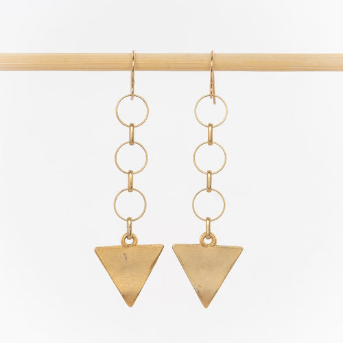 circle chain and arrow drop geometric earrings - 24k gold plated brass - gold-filled wire backs
