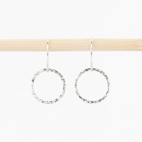 hoop drop earrings in sterling silver - hammered metal - french wire backs