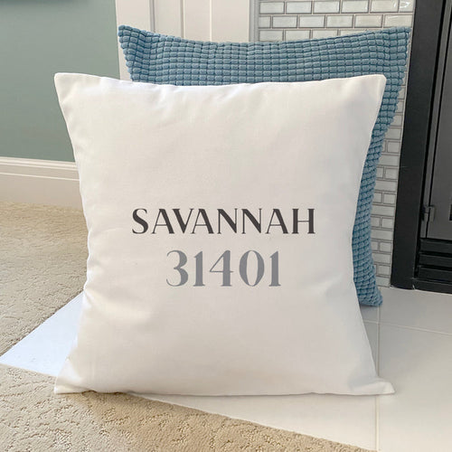Classic Serif w/ City, Zip - Custom Square Canvas Pillow