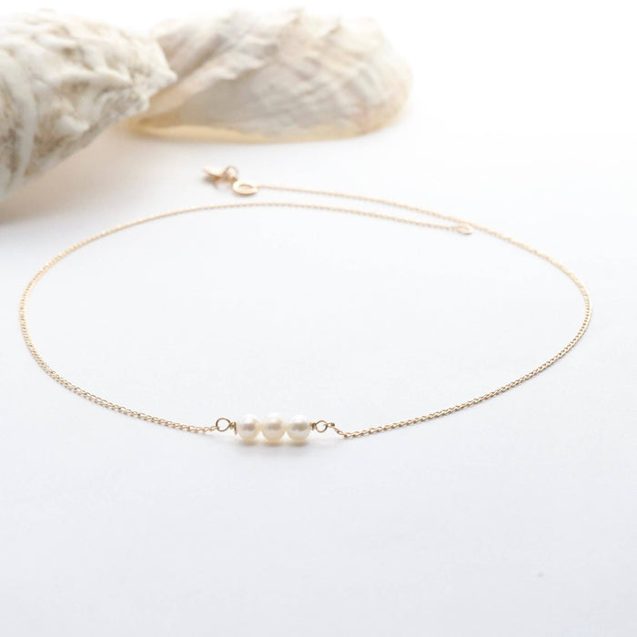 Dainty Triple Pearl Choker: Gold Filled