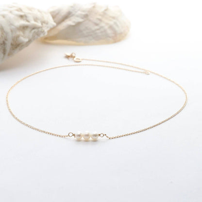 Dainty Triple Pearl Choker: Gold Filled
