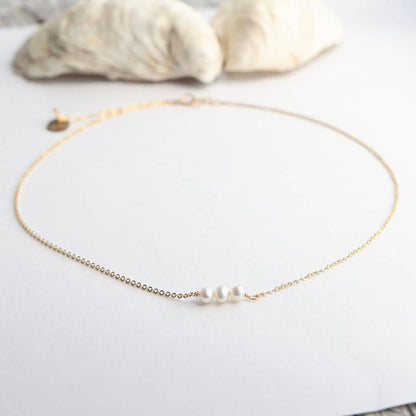 Dainty Triple Pearl Choker: Gold Filled