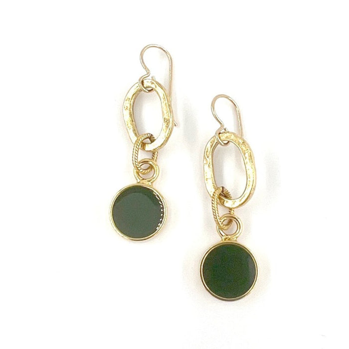 Dark Green Cloisonne' Pendant Earrings