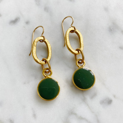Dark Green Cloisonne' Pendant Earrings