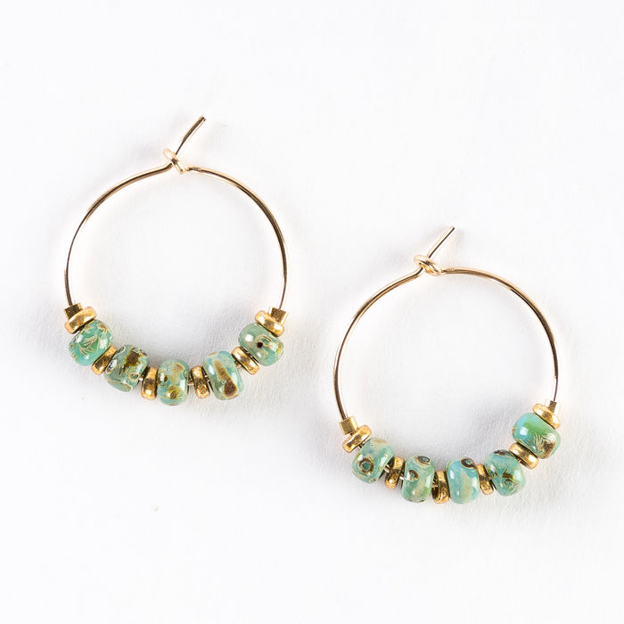 ~ Delicate Gold Hoop + Bead Earrings