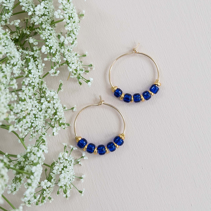 ~ Delicate Gold Hoop + Bead Earrings
