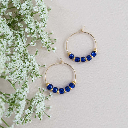 ~ Delicate Gold Hoop + Bead Earrings