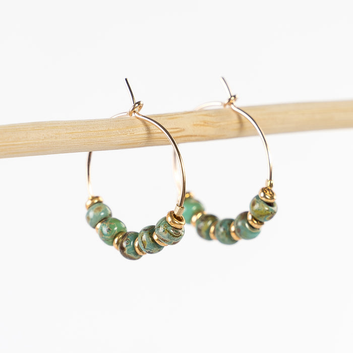 ~ Delicate Gold Hoop + Bead Earrings