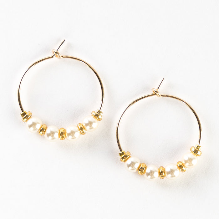 ~ Delicate Gold Hoop + Bead Earrings