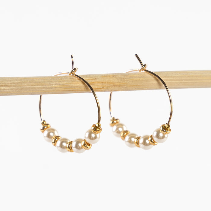 ~ Delicate Gold Hoop + Bead Earrings