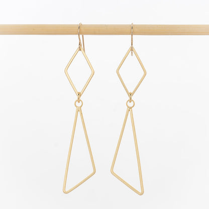 geometric earrings - open diamond and triangles - 24k gold plated brass - jewelry - dangles