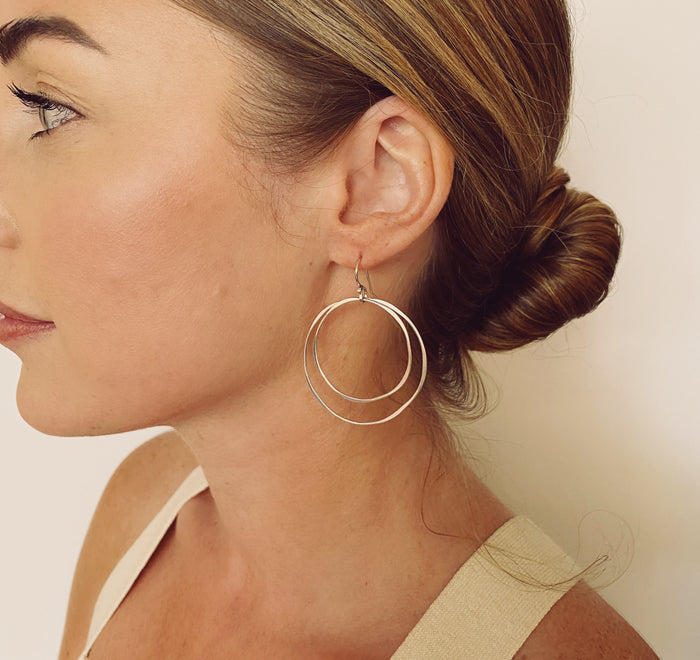 Double Hoop Earrings in Silver
