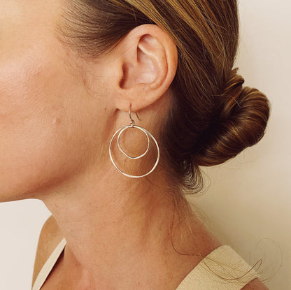 Double Hoop Earrings in Silver