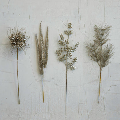 Faux Fern Spray w/ Glitter, Champagne Color