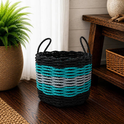 Five Stripe Rope Storage Basket Black, Teal & Gray