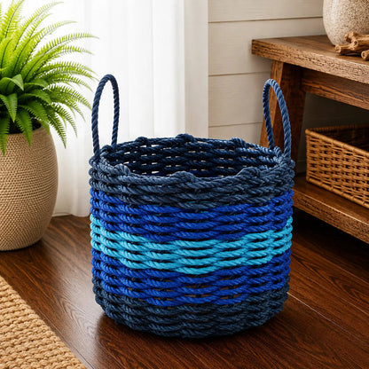 Five Stripe Rope Storage Basket Navy Blue, Blue, Light Blue
