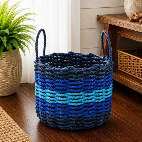 Five Stripe Rope Storage Basket Navy Blue, Blue, Light Blue