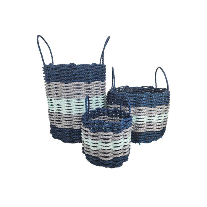 Five Stripe Rope Storage Basket Navy Blue, Light Gray, Seafoam