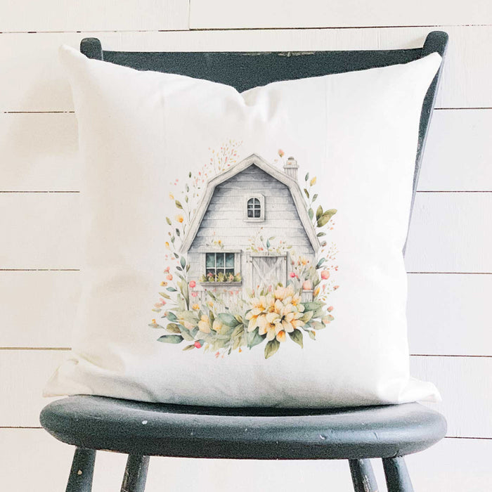 Floral Barn - Square Canvas Pillow