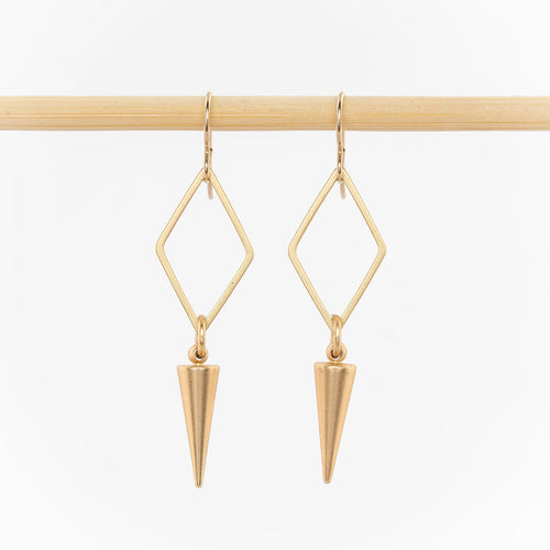 gold geometric dangle earrings - women's jewelry - open diamonds and spike drops - gold plated  - french hooks