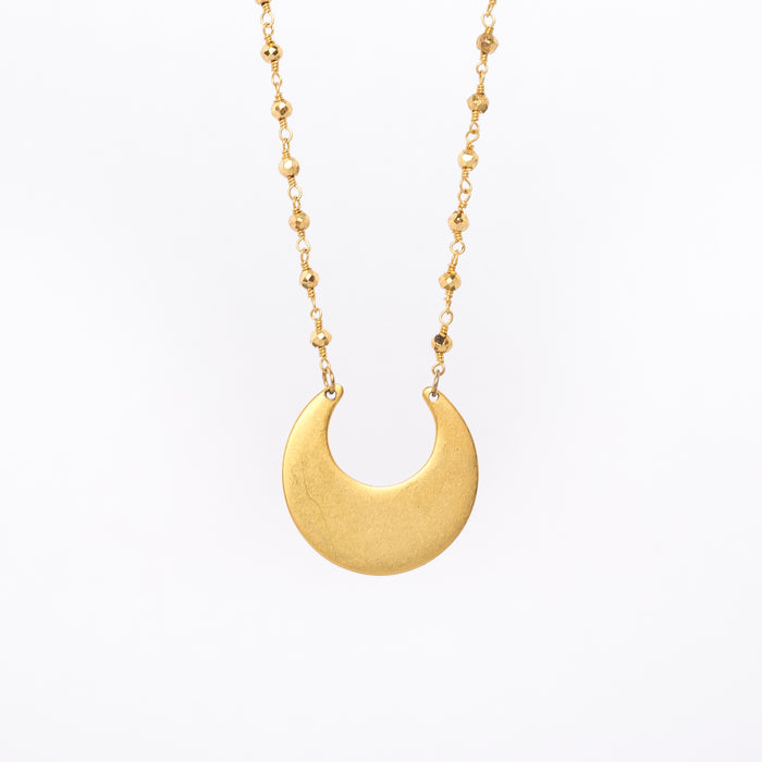 crescent moon necklace - egyptian inspired - matte gold - made in Maine