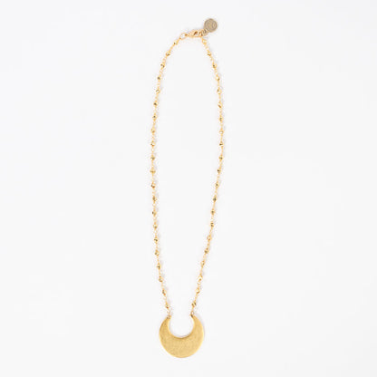 full view of the matte gold crescent moon necklace - lobster claw clasp