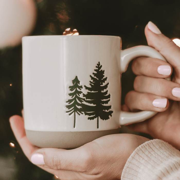 Green Trees 14 oz Cream Stoneware Coffee Mug [Online Only]