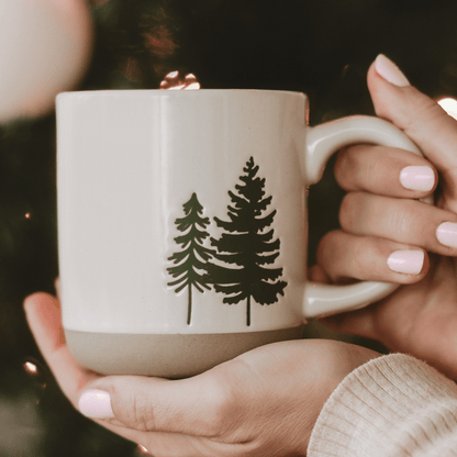 Green Trees 14 oz Cream Stoneware Coffee Mug [Online Only]