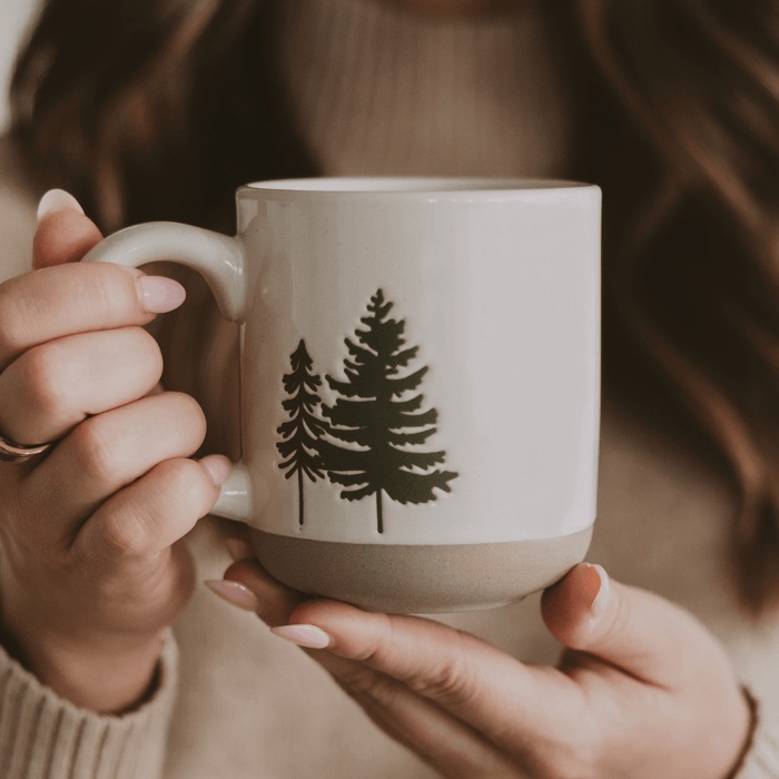 Green Trees 14 oz Cream Stoneware Coffee Mug [Online Only]