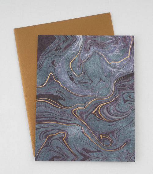 Greeting Card - blue gold/waves